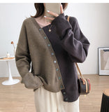 Kukombo Woman Sweater Patchwork Cardigan Fall 2022 Korean Irregular Single Breasted Top Knitted Vintage Casual Female Clothes