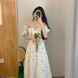 Kukombo  French Sweet Fairy Dress Summer Floral Women Vintage Split Dress Kawaii Korean Style Casual Party Evening Elegant Dress 2022 Y2k