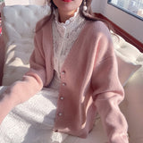 Kukombo Cardigan Women Sweater Korean Fashion Blue V-Neck Knitted Lady Clothes Solid Casual Pink Warm Loose Coat 2022 Spring