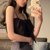 Kukombo Camis Women Summer Sexy Female Tops Bow Sleeveless All-Match Simple Preppy Korean Style Vintage Elegant Soft Harajuku Chic Ins