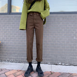 Kukombo  2022 autumn New Brown Straight Denim Vintage Slender Office Lady Jeans Women Trousers High Waist Large Size Pants Female KZ703