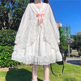 Kukombo Hstar White Lolita Girl Dress Alice In Wondeland Cute Japanese Sailor Collar Lace Bow Party Dress Harajuku Fairy Vestidos