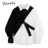 Kukombo Yitimoky 2022 Spring Autumn Women White Knitting Split Big Size Blouse New Lapel Long Sleeve Loose Fit Shirt Fashion Korean Chic