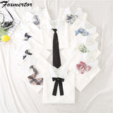 Kukombo Women Summer Blouses Shirt Short Sleeve Solid White Tops With Tie Bow Japanese Korean JK Style Female Shirts Lapel Blusas #38