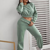 Kukombo  Women Sexy Two Piece Sets Slim Long Sleeve Cropped Tops And Elastic Waist Jogger Harem Pants Casual Solid Streetwear Outfits