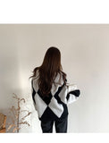 Kukombo Argyle Sweater Patchwork Pullovers 2022 Spring Women Clothing Vintage Knitted Fashion O-Neck Black Casual Long Sleeve