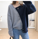 Kukombo Woman Sweater Patchwork Cardigan Fall 2022 Korean Irregular Single Breasted Top Knitted Vintage Casual Female Clothes