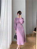 Kukombo Soft Elegant Women Knitted Dresses 2022 New V-Neck Korean Style High Waist Warm Lady Long Dresses Female Clothing