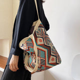 Kukombo  Lady Knitting Gypsy Bohemian Boho Chic Aztec Tote Bag Women Crochet Woolen Open Shopper Top-handle Bag 2022 Female Daily Handbag