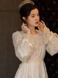 Kukombo Vintage Girl Dress Women 2022 Spring New Romantic Lace Embroidery Vestido Ruffled Flared Sleeves Sweet Kawaii Princess Dress