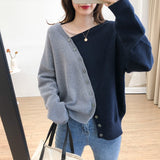 Kukombo Woman Sweater Patchwork Cardigan Fall 2022 Korean Irregular Single Breasted Top Knitted Vintage Casual Female Clothes