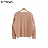 Christmas Gift BGTEEVER Thicken Basic O-neck Women Knitted Sweaters Casual Loose Solid Jumpers Female Long Sleeve Pullover Tops 201 Autumn