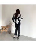 Kukombo Argyle Sweater Patchwork Pullovers 2022 Spring Women Clothing Vintage Knitted Fashion O-Neck Black Casual Long Sleeve