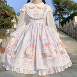 Kukombo Kawaii Lolita Dress Women Girls JSK Lolita Kawaii Cute Cats Tea Party Dresses Ruffles Cosplay Spring Summer Slip Dress