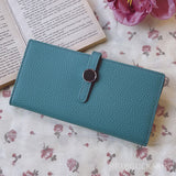 Kukombo  Genuine Leather Women Wallets Luxury Long Hasp Lychee Pattern Coin Purses Female Brand Solid Colors New Thin Clutch Phone Bag