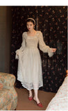 Kukombo Organza Lace Ruffled Shoulder Victorian Long Literary Retro Fairy Dress Robe