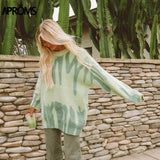 Christmas Gift Aproms Elegant Green Tie Dye Print Oversized Sweater Women 2021 Winter Soft Knitted Long Pullovers Streetwear Fashion Outerwear