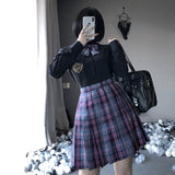 Kukombo New Black Gothic Pleated Skirts Women Japanese School Uniform High Waist Sexy Cute Mini Plaid Skirt JK Uniform Students Clothes