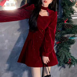 Kukombo Christmas Party Mini Dress Women French Solid Sequin Elegant Dress Female Korean Fashion Hollow-out Retro Dress Winter New