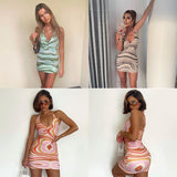 Kukombo Jacquard Folds Milkmaid Halter Cami Mini Dress Women Pink Sweet V Neck A Line Backless Prom Party Dresses Solid