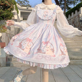 Kukombo Kawaii Lolita Dress Women Girls JSK Lolita Kawaii Cute Cats Tea Party Dresses Ruffles Cosplay Spring Summer Slip Dress