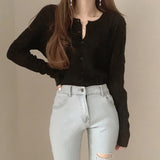 Kukombo Women Sweater Hollow Out O-Neck Black Beige Cardigan Knitted Solid Clothes 2022 Spring Autumn Fashion New Korean Top