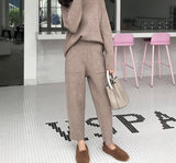 Christmas Gift Winter Casual Thick Sweater Tracksuits O-neck  Jumpers & Elastic Waist Pants Suit Female Knitted 2 Pieces Set