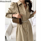 Kukombo Stylish Turn-down Collar Women Shirt Dress 2022 Elegant Single-breasted Belted Slim Waist Female Dress Summer Vestidos