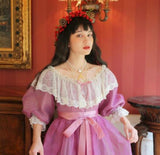 Kukombo Organza Lace Ruffled Shoulder Victorian Long Literary Retro Fairy Dress Robe