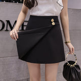 Kukombo Skirts Women Solid Button Simple Summer Chiffon Lightweight Office Lady Mini Skirt All-Match Slim Korean Style Fashion Irregular