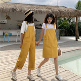 Kukombo Korean Version Of Woman's Denim Overalls + Thin Sloppy Skirt Girlfriend Skirt Pure Black And Yellow Wild Preppy Style Jumpsuits