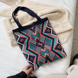 Kukombo  Lady Knitting Gypsy Bohemian Boho Chic Aztec Tote Bag Women Crochet Woolen Open Shopper Top-handle Bag 2022 Female Daily Handbag