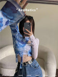 Kukombo  Sweet Cool Women's Y2k Top Tie Dye Dye Gauze T-shirt 2022 Summer New Hollow Out Bandage with Bra