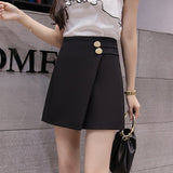 Kukombo Skirts Women Solid Button Simple Summer Chiffon Lightweight Office Lady Mini Skirt All-Match Slim Korean Style Fashion Irregular