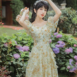 Kukombo  French Vintage Fairy Dress Women Ruffle Irregular Designer Long Floral Dress 2022 Summer Elegant Korean Holiday Victorian Dress