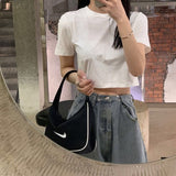 Kukombo Short Sleeve T-Shirts Women Solid Cropped Tops Sexy Stylish Harajuku Streetwear Girls Cool Loose All-Match Korean Style Casual