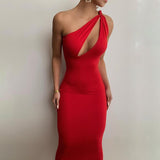 Kukombo Summer Sexy Hollow Out One Shoulder Sleeveless Dresses For Women Party Night Club Bodycon Midi Dress Female Vestidos 2022 Robes