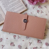 Kukombo  Genuine Leather Women Wallets Luxury Long Hasp Lychee Pattern Coin Purses Female Brand Solid Colors New Thin Clutch Phone Bag