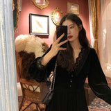 Graduation Gift Big Sale French Vintage Dress Women Lace Velvet Black Elegant Party Dress Female Autumn 2023 High Waist Long Sleeve Midi Gothic Dress