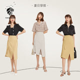 Christmas Gift FANSILANEN Sexy Split Bandage Wrap A-line Skirt Women Office Lady Elegant Midi Black Skirt Vintage White High Waist Skirt Bottom