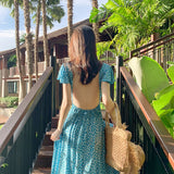 Kukombo Bella Philosophy Bohemian Printed Blue Backless Sexy Summer Floral Beach Vacation Dress Female V-neck Irregular Vestidos