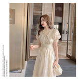 Kukombo Hstar Vintage Summer Elegant Women French Retro Lace V-Neck Princess Fairy Dress Puff Sleeve Party Dress 2022 Traf Платье Robe