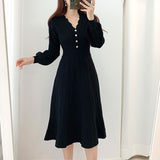 Kukombo Graduation Gift Big Sale  Vintage One Piece Korean Pleated Dress Long Sleeve Slim Woman Sweater Dresses Knitted Elegant Midi Party Woman Dress Autumn