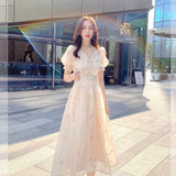 Kukombo Hstar Vintage Summer Elegant Women French Retro Lace V-Neck Princess Fairy Dress Puff Sleeve Party Dress 2022 Traf Платье Robe