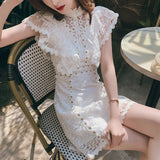 Kukombo White Mesh Maxi Dress Woman High Waisted Short-Sleeve Embroidery Bodycon Dress Female O-Neck  Runway Long Party Dresses Lady