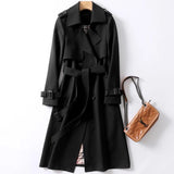 Christmas Gift Women's Long Trench Coats New Autumn Lapel Double Breasted Slim Windbreaker Korean Elegant Belted Solid Coat Ladies Outwear