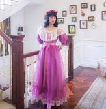 Kukombo Organza Lace Ruffled Shoulder Victorian Long Literary Retro Fairy Dress Robe