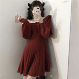 Kukombo Sweet Knitted Dress Women Winter Elegant Kawaii Mini Dress Female Japanese Style Korean Party Dress Christmas Clothes Women 2022