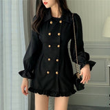 Kukombo New Arrival Long Sleeve Shirt Dress Korean Short Skater Collar Sexy Black Dress Women Dresses Female Vintage Tunic Party Clothes