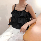 Kukombo Camis Women Summer Ruffles Sweet Korean Style Camisoles Fashion Elegant Loose Sexy Chic Solid Color Womens Streetwear Ulzzang